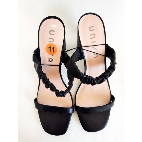 New Unisa Black Slip On Sandal Minimalist Vegan Faux Leather 3.5" Block Heel 11 - Picture 5 of 10